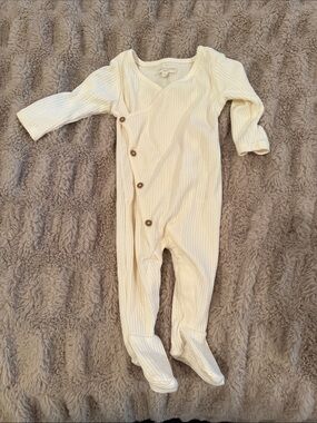 Grayson Collective Cream Ribbed Footed One-Piece with Side Snap Buttons
